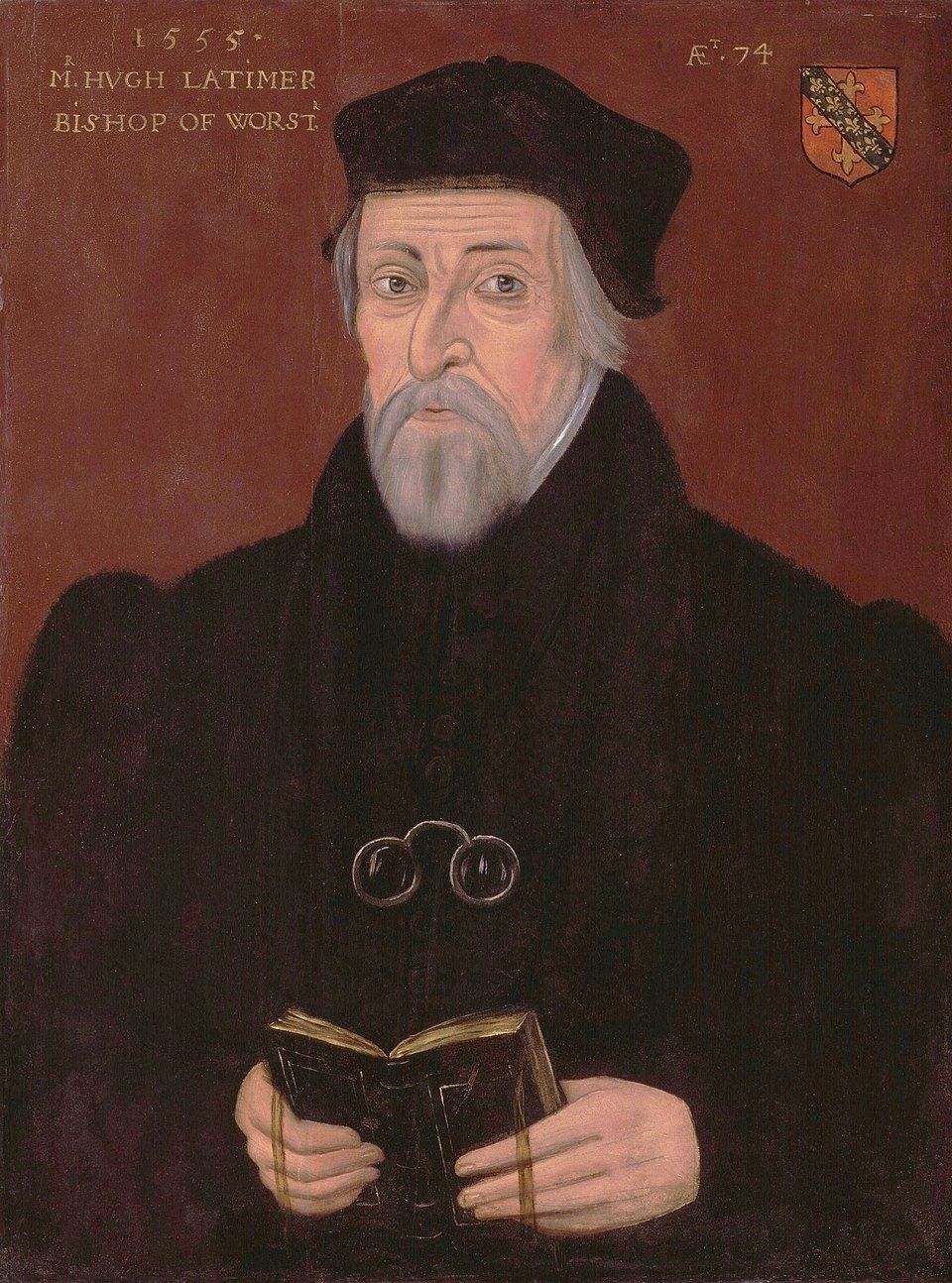 Retrato histórico e ilustrações da queima de Hugh Latimer e Nicholas Ridley na fogueira em Oxford, incluindo pinturas clássicas dos mártires.
