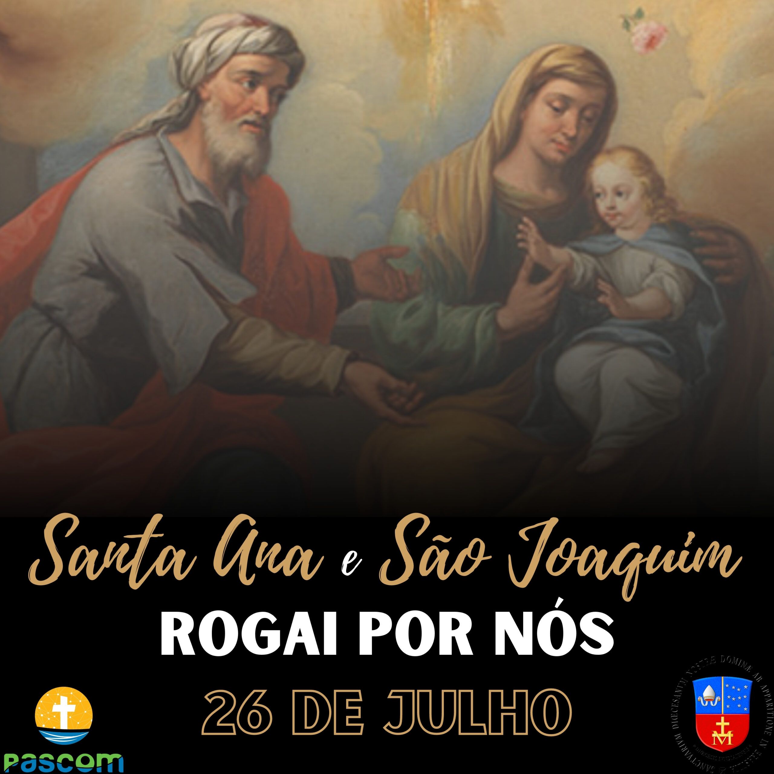 Imagem representando Santa Ana e São Joaquim como avós de Jesus em contexto religioso devocional