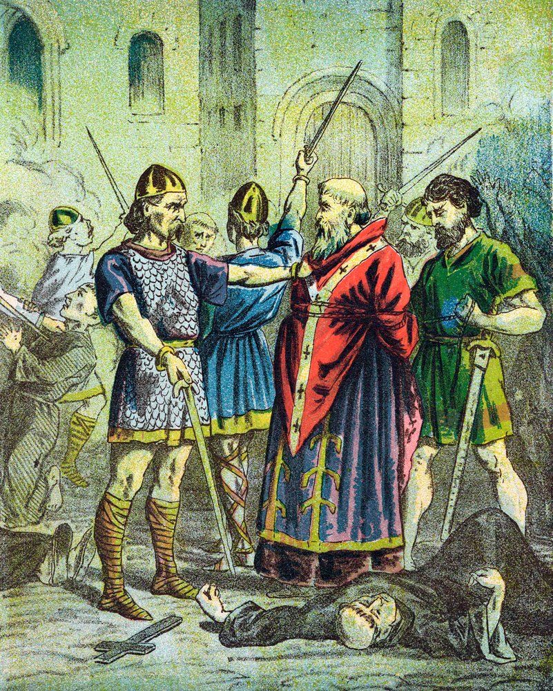 Ilustração do século XIX mostrando a captura de San Alphege, Arzobispo de Canterbury, pelos vikings em 1012.